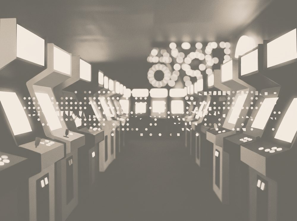 Duotone photograph of a playful arcade light pattern for Nintendo